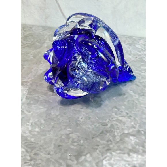 Cobalt Blue Shimmering Silver Art Glass Shell Figure Paper Weight Thames Glass - Picture 5 of 12